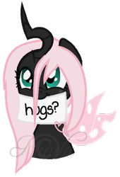 Size: 411x605 | Tagged: safe, artist:ipandacakes, oc, oc only, oc:pomf puff, changeling, hybrid, bust, changeling oc, interspecies offspring, magical lesbian spawn, offspring, parent:oc:fluffle puff, parent:queen chrysalis, parents:canon x oc, parents:chrysipuff, pink changeling, simple background, solo, transparent background, vector