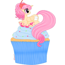 Size: 1800x1800 | Tagged: safe, artist:ashourii, oc, oc only, oc:cuppy cake, alicorn, pony, alicorn oc, cupcake, food, solo