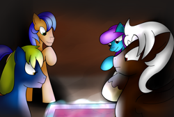 Size: 1753x1180 | Tagged: safe, artist:mytatsur, oc, oc only, pony, female, magic, male, mare, stallion, stare