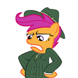 Size: 6000x6000 | Tagged: safe, artist:fluffytuli, scootaloo, absurd resolution, angry, clothes, hat, mafia, suit