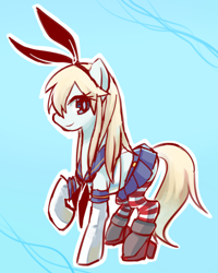 Size: 400x500 | Tagged: safe, artist:temecharo, clothes, kantai collection, ponified, shimakaze, socks, solo, striped socks