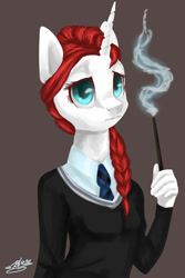 Size: 1000x1500 | Tagged: safe, artist:blazzynight, oc, oc only, anthro, unicorn, clothes, magic, solo, wand