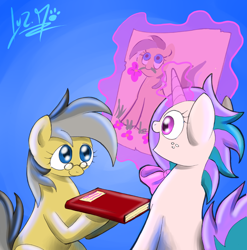 Size: 850x862 | Tagged: safe, artist:chocolatechilla, oc, oc only, oc:artsy, oc:pageturner, book, glasses, magic