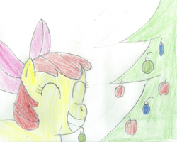 Size: 1669x1332 | Tagged: safe, artist:2shyshy, apple bloom, christmas tree, newbie artist training grounds, solo, traditional art, tree