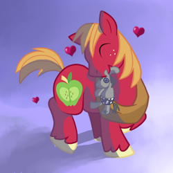Size: 800x800 | Tagged: safe, artist:perfectpinkwater, big macintosh, smarty pants, earth pony, pony, cute, eyes closed, heart, macabetes, male, mouth hold, solo, stallion