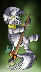 Size: 1080x1920 | Tagged: safe, artist:ethaes, zecora, zebra, jaffa stick, solo, spear