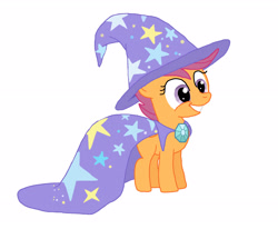 Size: 2805x2309 | Tagged: safe, artist:birdco, scootaloo, accessory swap, cape, clothes, costume, diamond, hat, magician, solo, the great and powerful, trixie's cape, trixie's hat