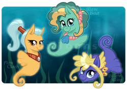 Size: 900x639 | Tagged: safe, artist:taritoons, oc, oc only, oc:billow wisp, oc:flow clash, oc:wave bout, sea pony