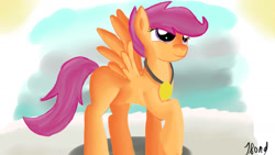 Size: 1280x720 | Tagged: safe, artist:jbond, scootaloo, pegasus, pony, female, filly, simple background, solo