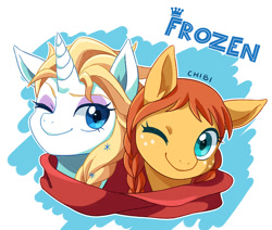 Size: 837x709 | Tagged: safe, artist:tomato mameta, anna, elsa, frozen (movie), ponified, wink