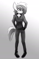 Size: 1280x1920 | Tagged: safe, artist:crutonart, oc, oc only, oc:cruton, anthro, monochrome, solo