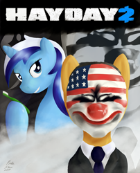 Size: 1000x1240 | Tagged: safe, artist:pinkiesheen, minuette, crossover, dallas, hayday, parody, payday, payday 2, ponified, toothbrush