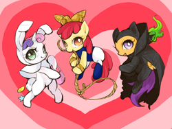 Size: 800x600 | Tagged: safe, artist:wan, apple bloom, scootaloo, sweetie belle, clothes, costume, cutie mark crusaders, harmony bunny, liberty belle (powerpuff girls), mange, super zeroes, the powerpuff girls