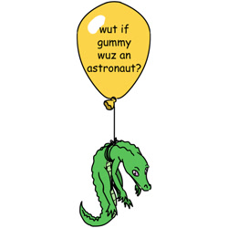 Size: 600x600 | Tagged: safe, artist:foudubulbe, gummy, spoiler:gummy, astronaut, balloon, exploitable meme, meme, wut if gummy wuz a meme