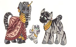 Size: 1024x639 | Tagged: safe, artist:frankilew, zecora, zebra, filly, parent, traditional art, younger