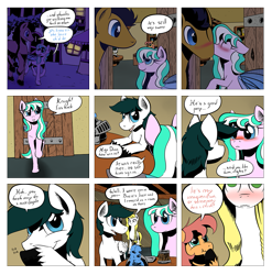 Size: 1093x1106 | Tagged: safe, artist:darkhestur, oc, oc only, oc:dustlight, oc:honey ale, oc:knight, oc:sigrid, ask, askdarkpony, comic, dialogue, panels, tumblr