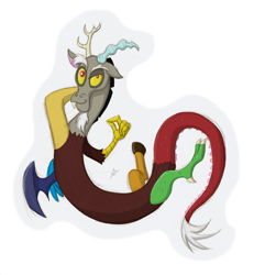 Size: 1019x1105 | Tagged: safe, artist:ravenpuff, discord, draconequus, arm behind head, male, simple background, snap, solo, transparent background