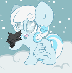 Size: 2080x2124 | Tagged: safe, artist:starlightlore, oc, oc only, oc:snowdrop, bat, cute, snow, snowbetes, snowfall