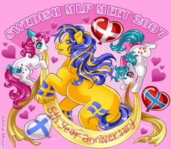 Size: 700x611 | Tagged: safe, artist:anniemsson, cupcake (g1), truly, oc, oc:swerker, g1, balloon, nation ponies, ponified, sweden