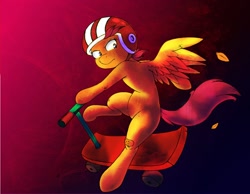 Size: 1206x934 | Tagged: safe, artist:firebird145, artist:joey darkmeat, scootaloo, pony, bipedal, helmet, scooter, solo