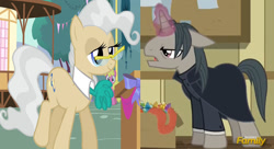 Size: 812x443 | Tagged: safe, edit, edited screencap, screencap, cherry berry, mayor mare, professor flintheart, a hearth's warming tail, simple ways, crack shipping, discovery family logo, mayor flintheart, severus snape, shipping