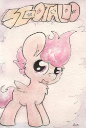 Size: 679x1012 | Tagged: safe, artist:slightlyshade, derpibooru import, scootaloo, solo, traditional art