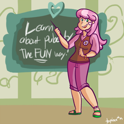 Size: 1000x1000 | Tagged: safe, artist:php52, cheerilee, human, chalkboard, classroom, humanized, puberty, solo, teacher