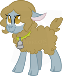 Size: 453x541 | Tagged: safe, artist:tambelon, oc, oc only, oc:tambelon, lamb, sheep, bell, bell collar, collar, solo, watermark