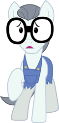 Size: 1600x3340 | Tagged: safe, artist:vectorizedunicorn, silver shill, earth pony, pony, clothes, glasses, male, nervous, overalls, simple background, solo, stallion, transparent background, vector