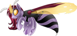 Size: 1700x804 | Tagged: safe, artist:blackfreya, changeling, hybrid, female, purple changeling, simple background, smiling, solo, transparent background, wasp, waspling