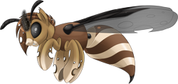 Size: 1700x804 | Tagged: safe, artist:blackfreya, changeling, hybrid, brown changeling, male, simple background, smiling, solo, transparent background, wasp, waspling