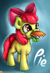 Size: 1500x2162 | Tagged: safe, artist:neko-me, apple bloom, adorabloom, cute, mouth hold, pie, solo