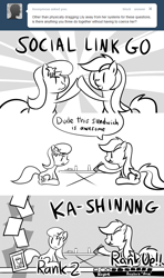 Size: 800x1347 | Tagged: safe, artist:why485, daisy, flower wishes, lily, lily valley, roseluck, ask, ask the flower trio, comic, flower trio, hiimdaisy, monochrome, persona, persona 4, social link, tumblr