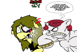 Size: 1280x865 | Tagged: safe, artist:catfood-mcfly, artist:combel, sweetie belle, oc, ask fury belle, combel, fury belle, mistletoe, shipping