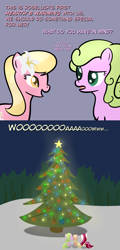 Size: 650x1350 | Tagged: safe, artist:why485, daisy, flower wishes, lily, lily valley, roseluck, ask, ask the flower trio, christmas, christmas tree, comic, flower trio, tree, tumblr