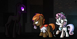 Size: 1058x532 | Tagged: safe, artist:milchik, button mash, sweetie belle, don't mine at night, enderman, endermane, minecraft