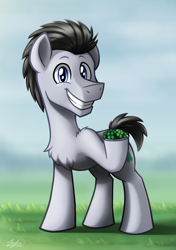 Size: 2163x3077 | Tagged: safe, artist:bcpony, lucky clover, earth pony, pony, background pony, chest fluff, clover, commission, cute, four leaf clover, looking at you, male, smiling, solo, stallion