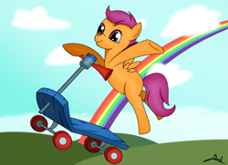 Size: 2338x1700 | Tagged: safe, artist:8darknesss8, scootaloo, pegasus, pony, rainbow, solo