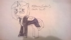 Size: 2592x1456 | Tagged: safe, artist:fifthcru5ader, oc, oc only, oc:fifthcru5ader, alicorn, pony, alicorn oc, gala suit, monochrome, solo, traditional art