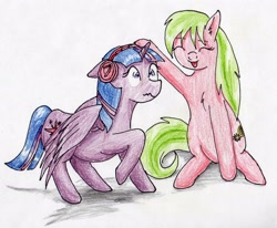 Size: 2538x2088 | Tagged: safe, artist:40kponyguy, derpibooru exclusive, lemon zest, twilight sparkle, twilight sparkle (alicorn), alicorn, equestria girls, equestria girls ponified, headphones, ponified, traditional art