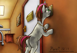 Size: 3140x2160 | Tagged: safe, artist:naarpuni, oc, oc only, oc:rosy stripes, pony, unicorn, fanfic:first pony view, dirty, female, mare, solo