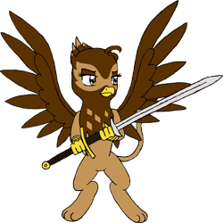 Size: 1000x1000 | Tagged: safe, artist:topgun308, oc, oc only, griffon, female, solo, sword