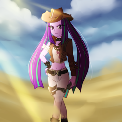 Size: 900x900 | Tagged: safe, artist:jacky-bunny, aria blaze, equestria girls, rainbow rocks, belly button, borderlands 2, borderlands the pre-sequel, cosplay, cowboy, cowboy hat, cowgirl, crossover, female, hat, midriff, nisha, solo