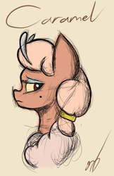 Size: 1785x2753 | Tagged: safe, artist:newbluud, oc, oc only, oc:caramel, mothpony, original species, bust, portrait, profile