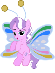 Size: 800x1060 | Tagged: safe, artist:magerblutooth, diamond tiara, flutter pony, antennae, bedroom eyes, butterfly wings, missing accessory, simple background, smug, solo, transparent background, vector