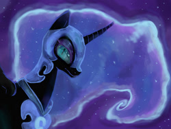 Size: 1200x900 | Tagged: safe, artist:staticdragon1, nightmare moon, alicorn, black coat, female, horn, mare, simple background, solo