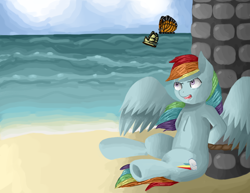 Size: 1200x925 | Tagged: safe, artist:gothic-rarity, rainbow dash, butterfly, pegasus, pony, backwards cutie mark, solo