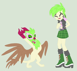 Size: 636x584 | Tagged: safe, artist:hipsterhugger, cherry crash, griffon, equestria girls, background human, griffonized, self ponidox, species swap