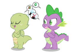 Size: 900x654 | Tagged: safe, artist:queencold, spike, oc, oc:jade, dragon, argument, disgusted, dragon oc, dragoness, emerald, eyes closed, female, frown, gem, male, open mouth, pictogram, pointing, quartz, raised eyebrow, simple background, smiling, speech bubble, talking, tongue out, transparent background