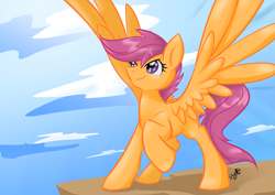 Size: 1403x992 | Tagged: safe, artist:dawnallies, scootaloo, commission, dem wings, older, solo